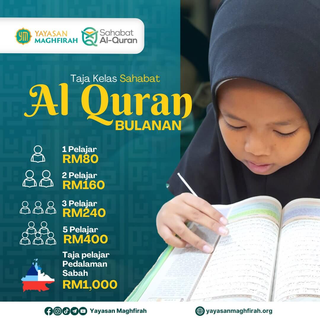 TAJA KELAS SAHABAT AL-QURAN SECARA BULANAN BANTU ANAK-ANAK ASNAF & ANAK-ANAK YATIM KELAS MENGAJI SECARA PERCUMA SECARA BULANAN
