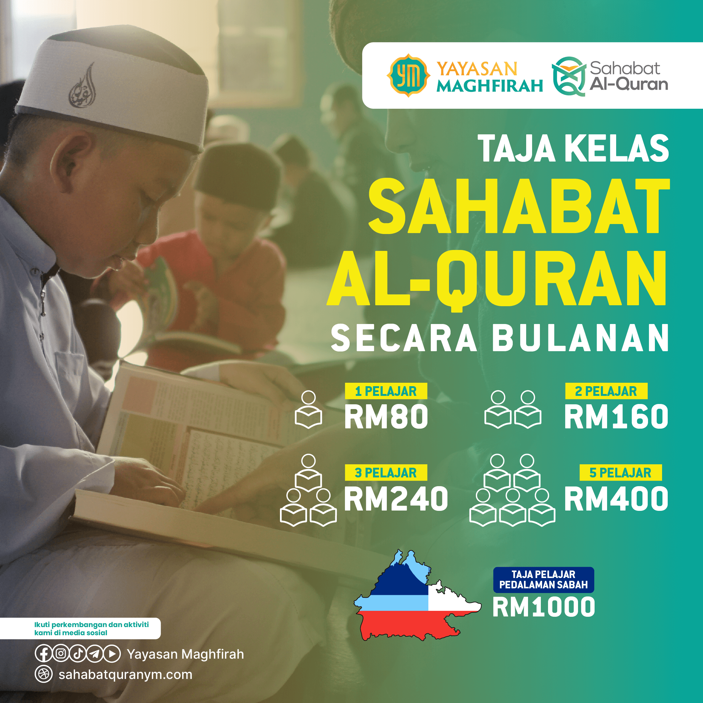 TAJA KELAS SAHABAT AL-QURAN SECARA BULANAN (60) BANTU ANAK-ANAK ASNAF & ANAK-ANAK YATIM KELAS MENGAJI SECARA PERCUMA SECARA BULANAN